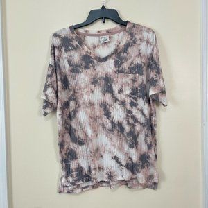 WONDERLY Pink Black Tie Dye Front Pocket T Shirt Large